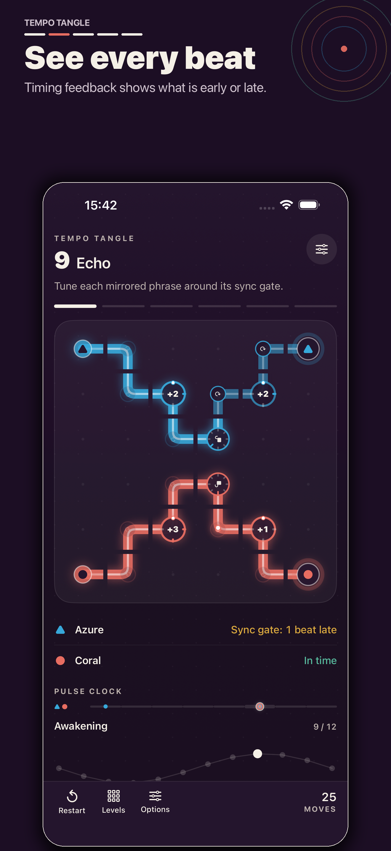 Tempo Tangle timing feedback showing every beat