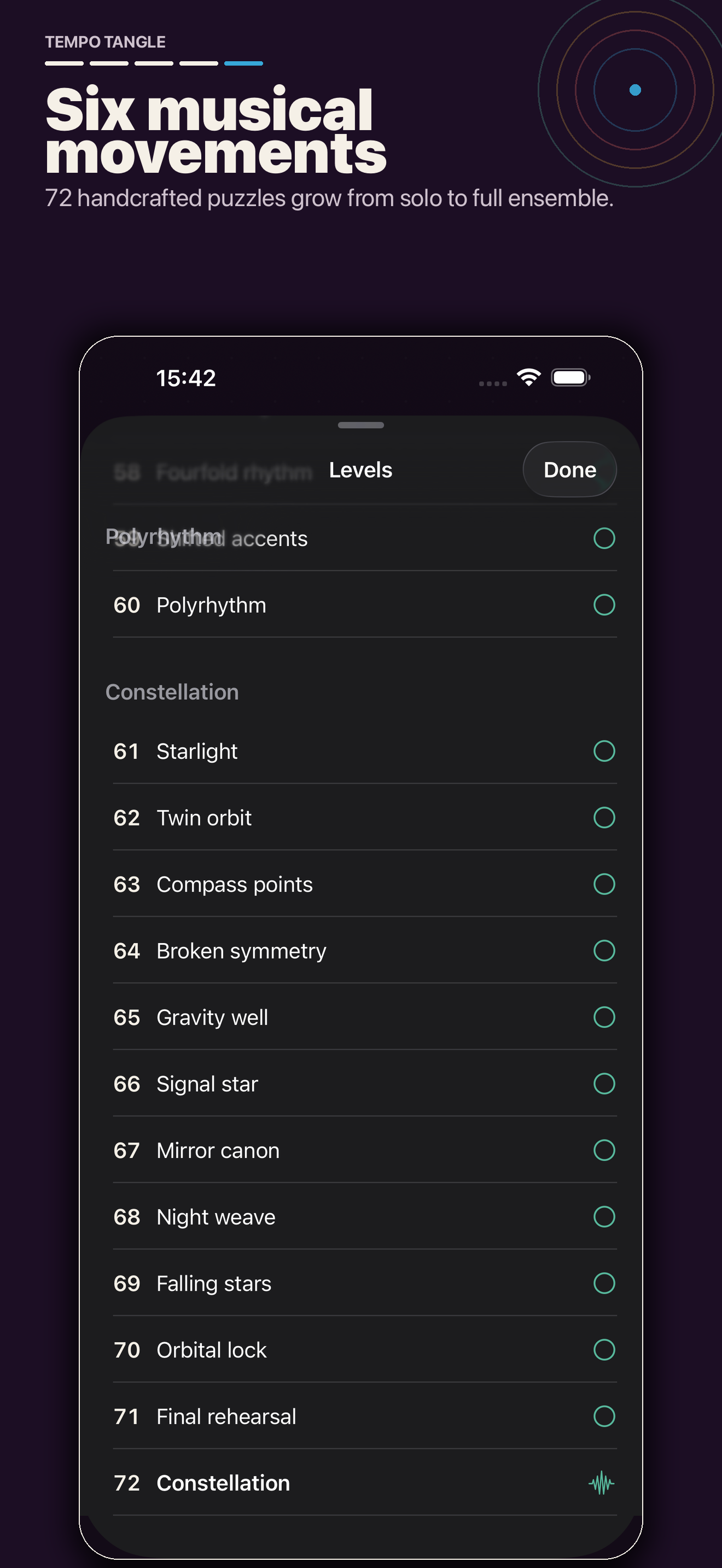 Tempo Tangle six-movement campaign shown on iPhone